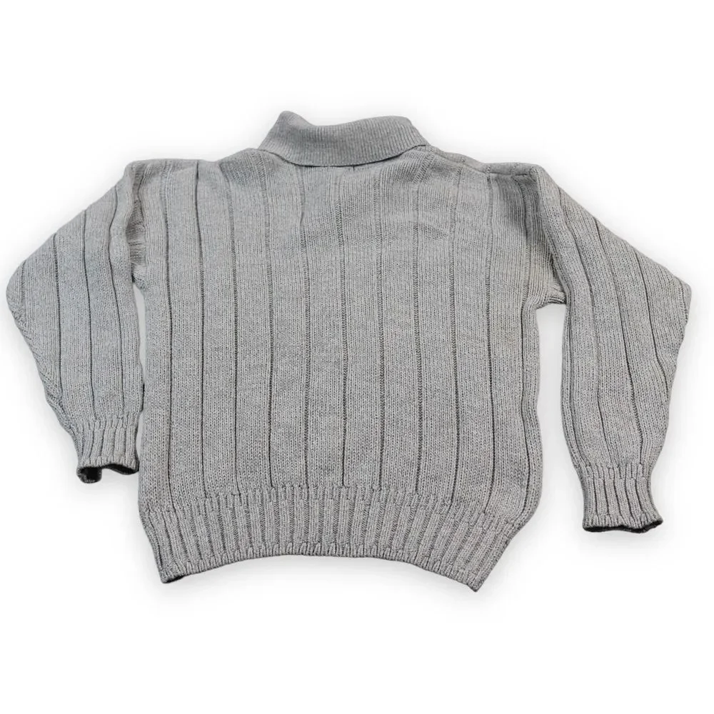 GANT‎ Hand Framed Sweater Heavy Cotton Medium Gray Shawl Collar Fisherman Cable